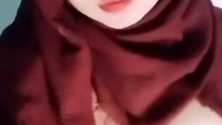 Long Time No See with My Girlfriend Hijab Big Natural Breasts Horny Plug Pussy