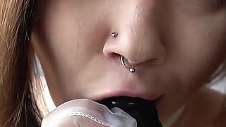 Gagging with Giant Dildo