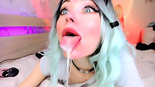 Blue-haired Slut Gets Milk on Her Ahegao Face