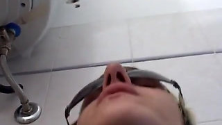 Pissing, anal masturbation in amateur lavatory video