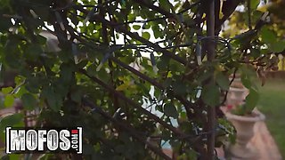 Stunning dark haired Karla Kush rides a meaty cock in point of view inwards her outdoors pool - mofos