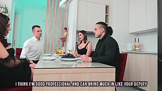 Boss's wife fucked in a threesome in front of him