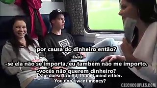 No trem legendado: Blowjob, Babe  Brunette Porn