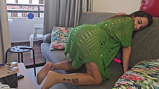 Brunette MILF plays with a guy's hard boner before he fucked her well