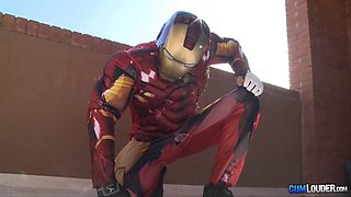 Iron Man takes a black girl home for hardcore costume sex