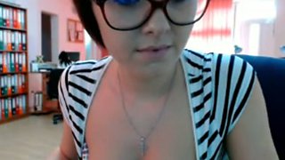 Amateur short haired four eyed babe exposes me her nice big tits