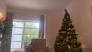 Slut gets IMPREGNATED by the Christmas tree - Christmas Creampie and legs shaking