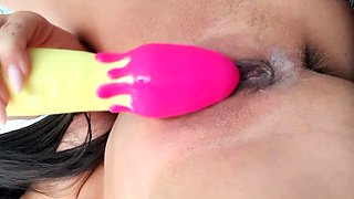 Sexy teen ebony solo toy masturbation