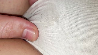 Spitting and Rubbing Cameltoe Hairy Hot Pussy