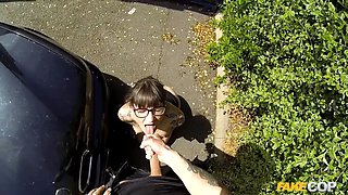 Policeman fucks a nerd and pops over her glasses - faux cop