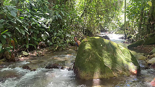 Little Dwarf Finds a Strange Woman Bathing in the River, Gets Horny Watching Her and Ends up Putting His Huge Cock in Her.