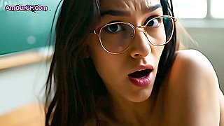 AI Teacher Bent Over Desk Takes Cock in Class