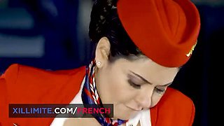 Busty Flight Attendant Fucks in Uniform - Steamy Cabin Crew Threesome
