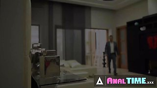Slim assistant Cherry, let her boss smash her butthole on a table