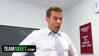 Hot collegegirl sucks her teacher's pecker deep into her facehole