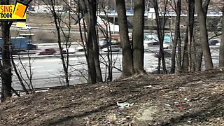 Amateur model in public nudity and outdoor dildo