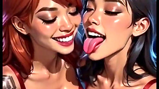 Cute Lesbians Tongue and Kiss Fetish, Ai Animation