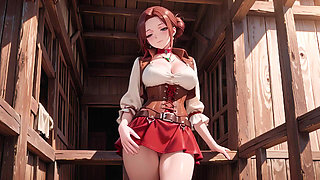 Lazy Tease on the Sun-drenched Porch, Corset Cinching Her Curves, Fingertips Grazing Chest, That Taboo Gaze in the Sunlight