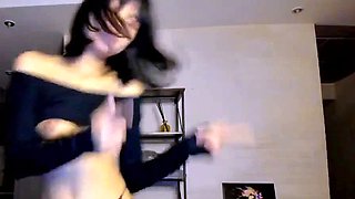 Skinny booty petite asian teen stripping and teasing show