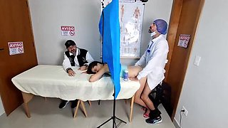 wife shows her ass to doctor at gyno exam next to husband