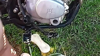 Washing the Motorcycle My Boss Interrupts Me and Fucks My Ass