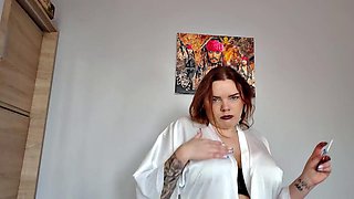 Casting. Smoking Busty Secretary Candidate Does a Striptease and Pees on the Floor