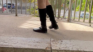 Exhibitionist Outdoor Stairwell Flash - Risky
