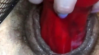 Mommys Alone Time with My Big Red Dildo - Deep Insertion in Hairy Pussy & Creamy Finish