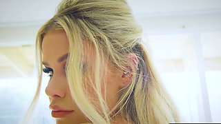 Busty petite blonde MILF bombshell strip