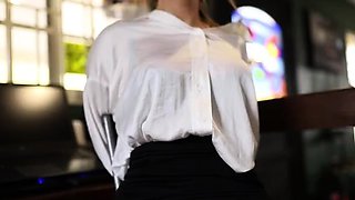 Sexy Small Tit Brunette Teen Sucks And Fucks