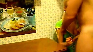 Blonde Girl's Kitchen Table Blowjob and Hardcore Fuck