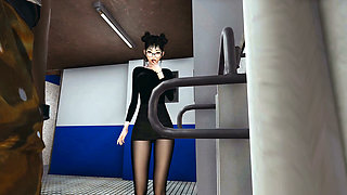 Men's Room, Cute Asian Girl Swallows Big Black Cock in a Public Toilet, Emptie41
