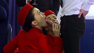 Naughty flight attendants Alexis and Misha gets properly fucked