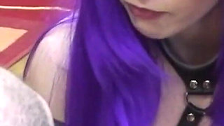 Purple-haired Dominatrix Whips Her Bound Slave Hard