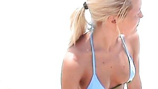 Bikini hottie Sophie Moone shows off her naked boobs at the beach