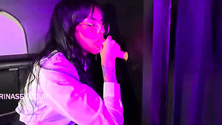 Brunette with Big Ass Gets Two Dicks in Glory Hole