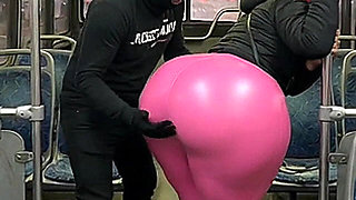 Big Ass Girl in Black Pants Gets Pressed in the Bus and Ends in Black Thong
