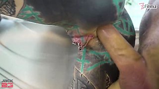Fully Tattooed Girl Takes Huge Cock in All Holes - Double Penetration & Anal Gape Filling