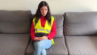 Slim Brunette Swindler Playing a Conductor Pleases a Fake Officer With BJ & Hot Sex To Avoid Arrest
