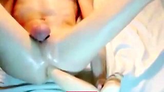 Oiled Twink Masturbates with a Giant Dildo