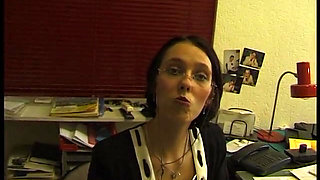 Spex brunette sucking cock and getting doggystyled in pov