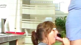 German grandma with glasses pays the homeworker bill with sex