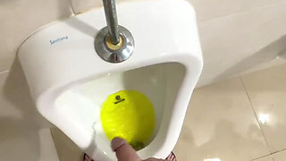 Dared to Piss Fully Naked in Public Toilets Urinal
