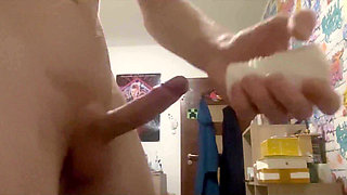 Horny Twink Milking His Dick and Playing with 21cm Dildo- Ass Stretcher