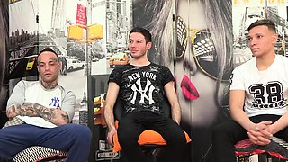 Busty curly brunette with big boobs fucks on couch