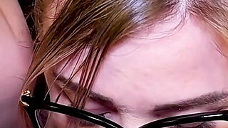 Sloppy BBC BJ French Teacher Gets Cum on Glasses