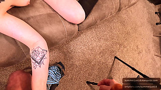 Sucked his cock after he caught me masturbating then got fucked so good until creampied