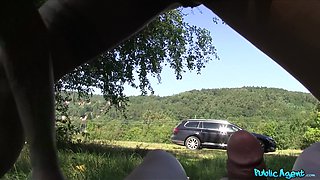 Watch this fitness babe swallow it all in public - POV outdoor sex with a hot babe