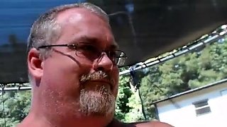 Bearded Daddy Plays Naked by the Pool