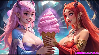 2. Movie, the Queen Ask 2 Girls for Kiss and Bouncing Breast, Ai Animation